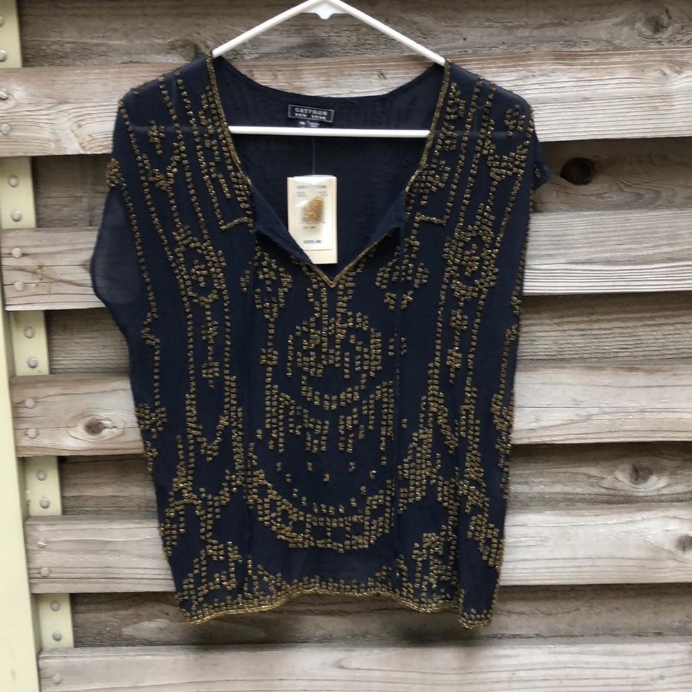 NWT GRYPHON NAVY SILK BLOUSE